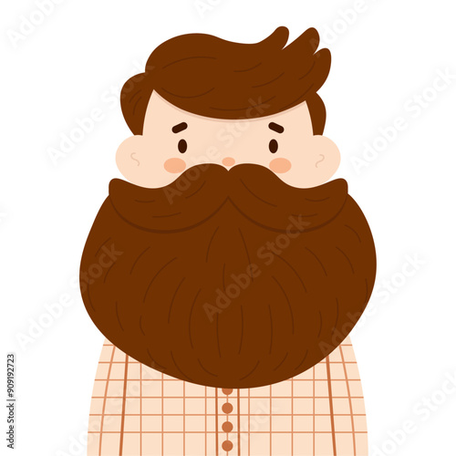 Man with a beard. Flat vector character.