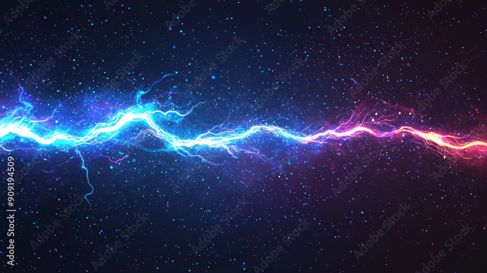 A blue and red line of electricity in space A blue and red line of electricity in space