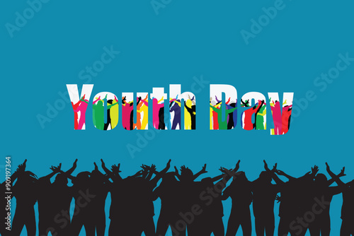 International Youth day poster campaign. Colorful of youth teenager for Happy Youth Day concept. August 12th, brochure, flyer, stop racism, humanity, equality, diversity.
