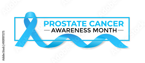 vector illustration Prostate Cancer Awareness Realistic Light-Blue Ribbon with mustache .Background, placard, banner design template.