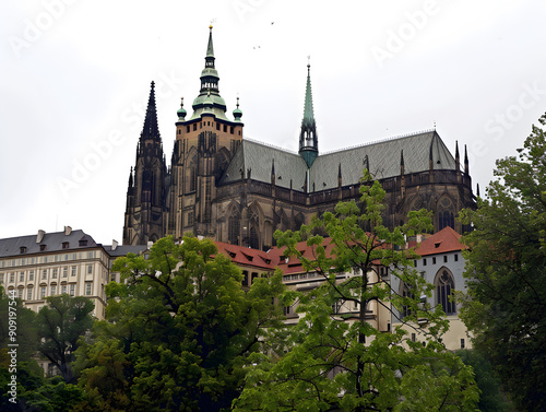 Historic Prague Castle in Czech Republic, with unique v6 style architecture, captured in raw format.