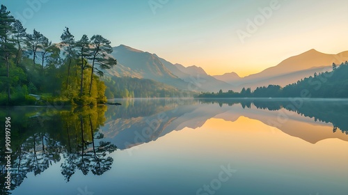 Peaceful Mountain Lake at Sunrise