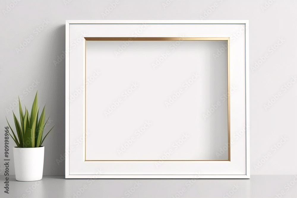 Realistic empty picture frame. Poster in the frame on the wall. Blank white picture mockup template. Vector design
