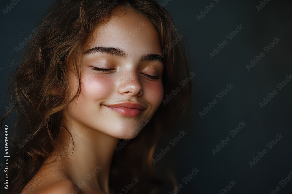 A close up of a girl's face with her eyes closed A close up of a girl's face with her eyes closed