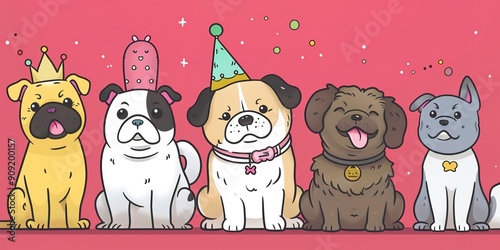 Cartoon animals with crowns on a teal background