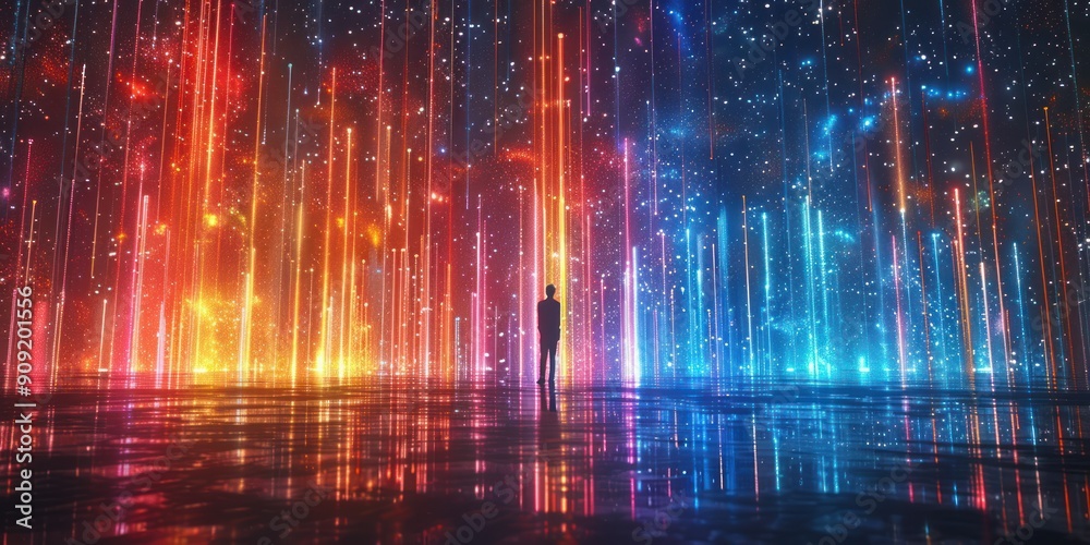 Naklejka premium Silhouette of a Person in a World of Light