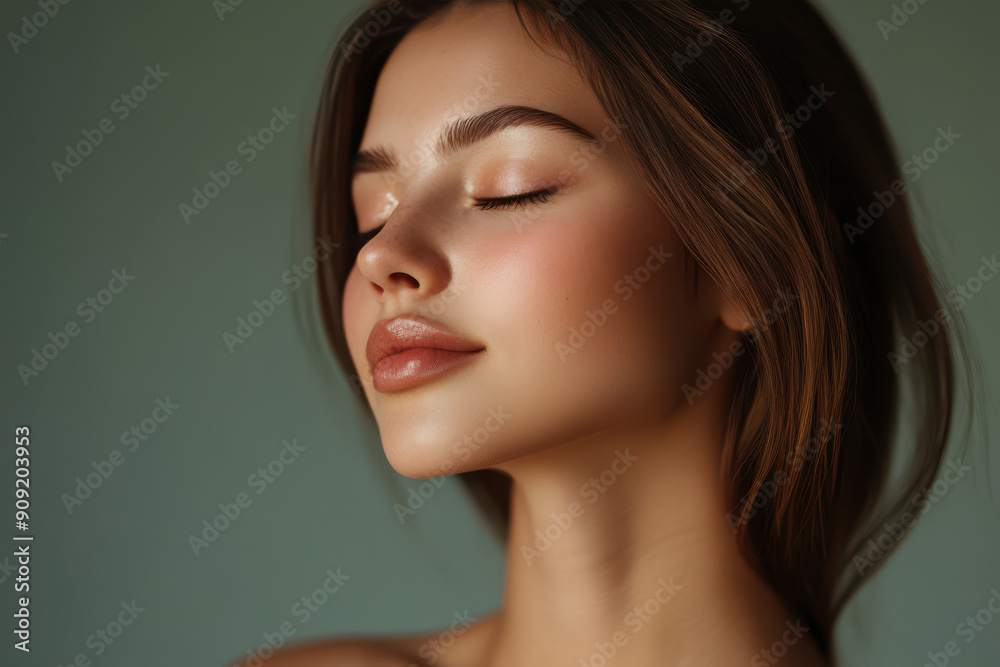 Naklejka premium A close up of a girl's face with her eyes closed