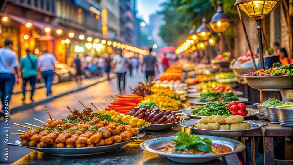 oriental food fair on the street in the evening oriental food fair on the street in the evening
