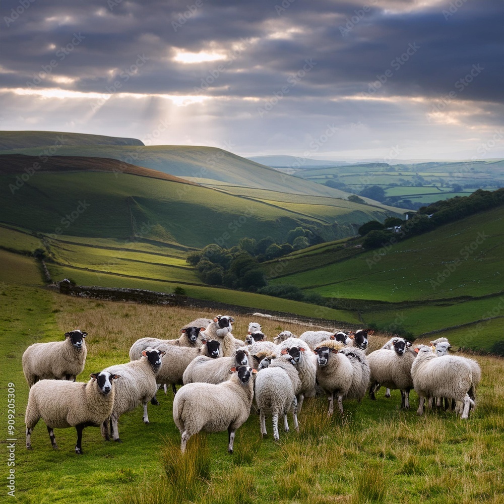 Fototapeta premium a flock of sheep, AI generated