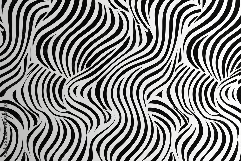 A close-up shot of a black and white pattern of wavy lines, suitable for use in design or art projects A close-up shot of a black and white pattern of wavy lines, suitable for use in design or art projects