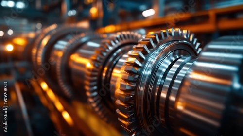 A close-up of a turbine's gear mechanism, highlighting the intricacy and advanced engineering required for efficient industrial machinery performance. photo