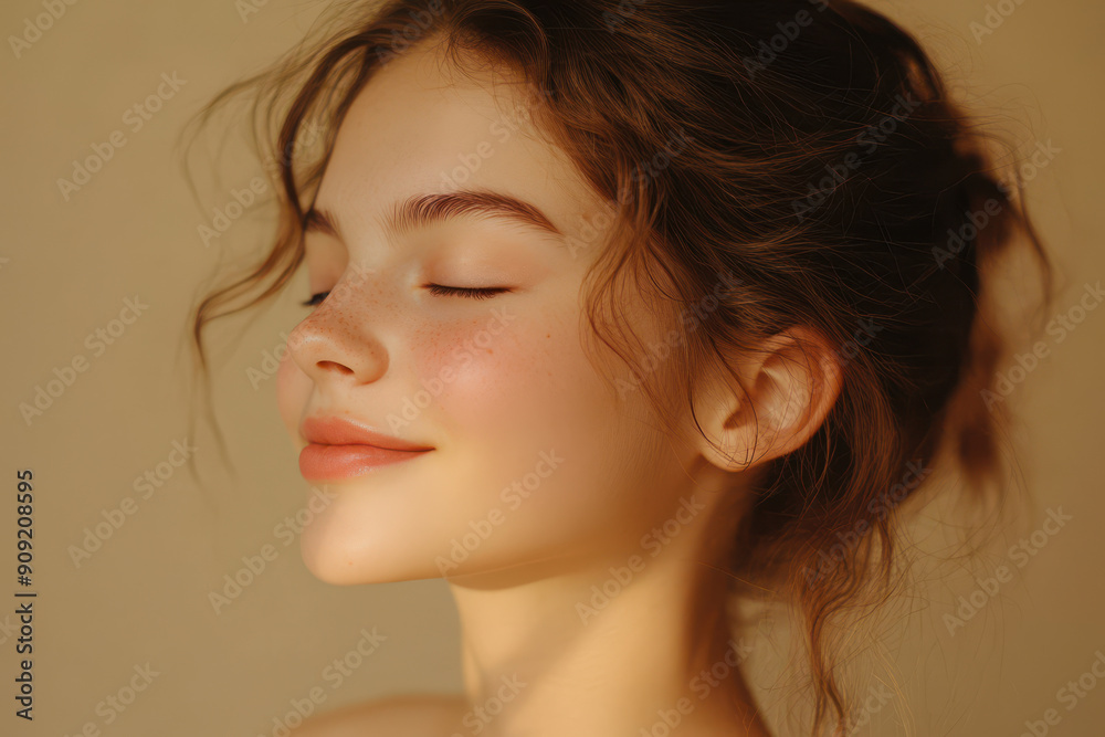 A close up of a girl's face with her eyes closed A close up of a girl's face with her eyes closed