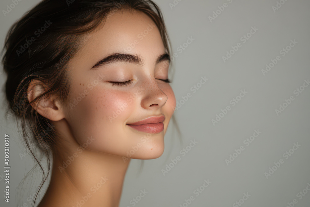 A close up of a girl's face with her eyes closed A close up of a girl's face with her eyes closed