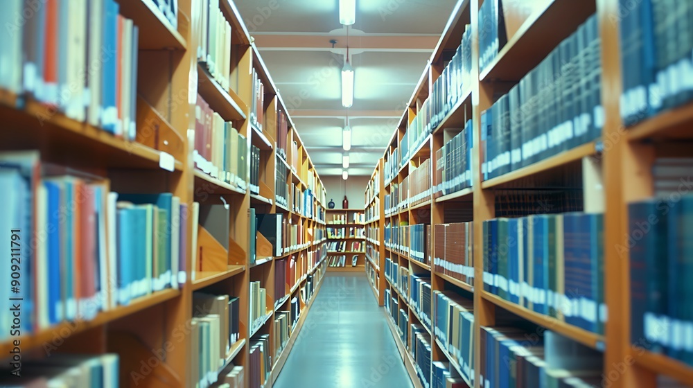 Rows of neatly packed shelves at a library variety of books in a quiet empty library Rows of neatly packed shelves at a library variety of books in a quiet empty library