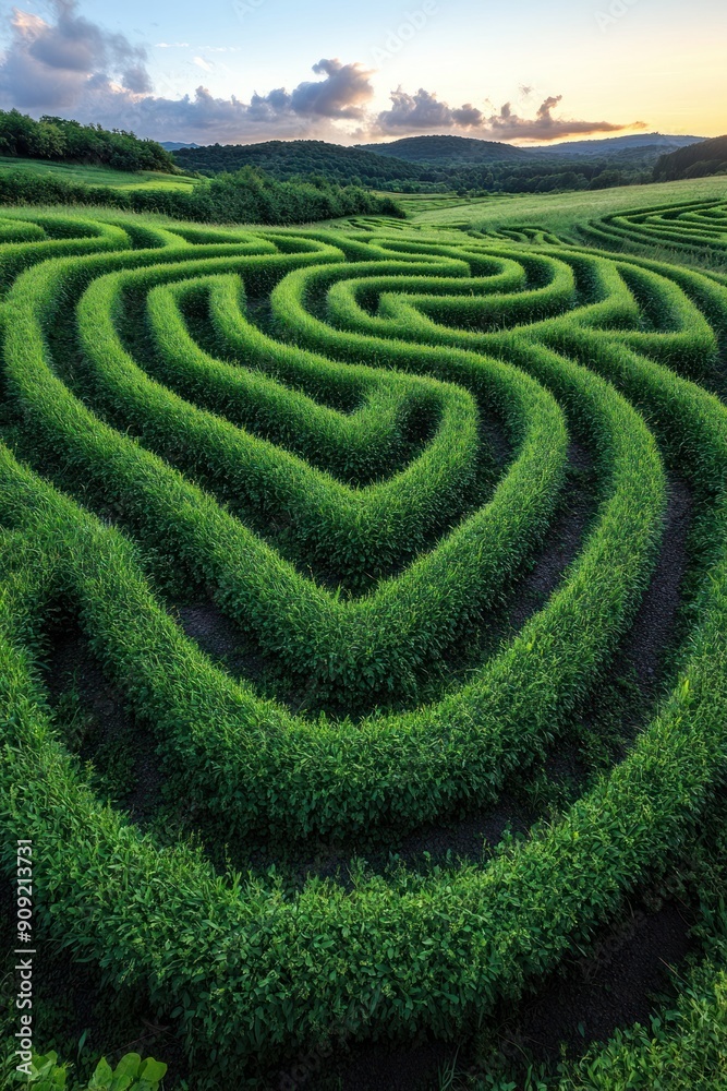 Lush Green Hedge Maze Aerial View - Aerial view of a sprawling, lush green hedge maze nestled in a forest, showcasing intricate pathways. Lush Green Hedge Maze Aerial View - Aerial view of a sprawling, lush green hedge maze nestled in a forest, showcasing intricate pathways.