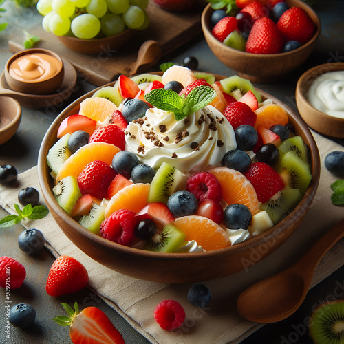 fruit salad with berries orange yugart mayonese strawberry grape  photo