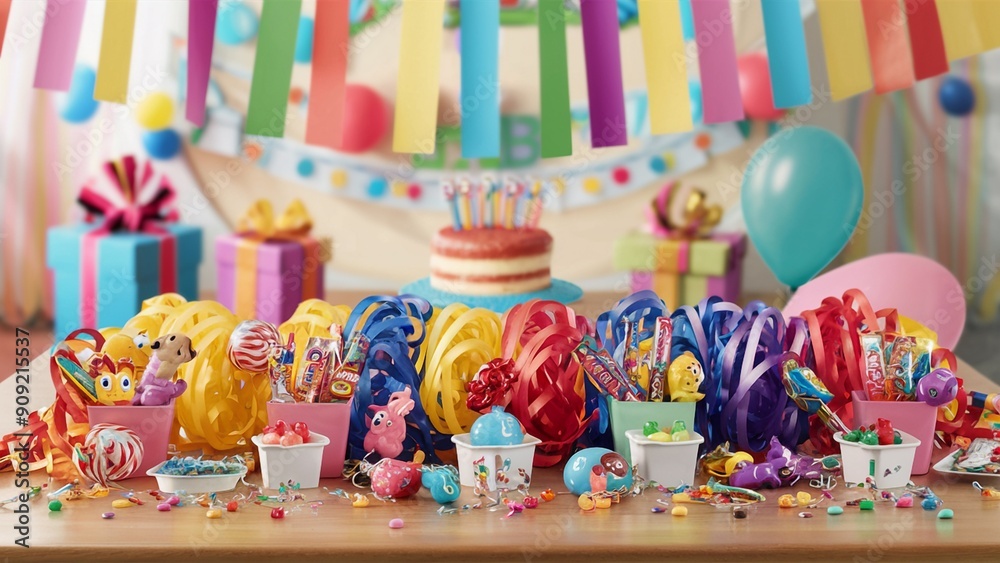 Fototapeta premium Birthday Party Table with Favors and Decorations