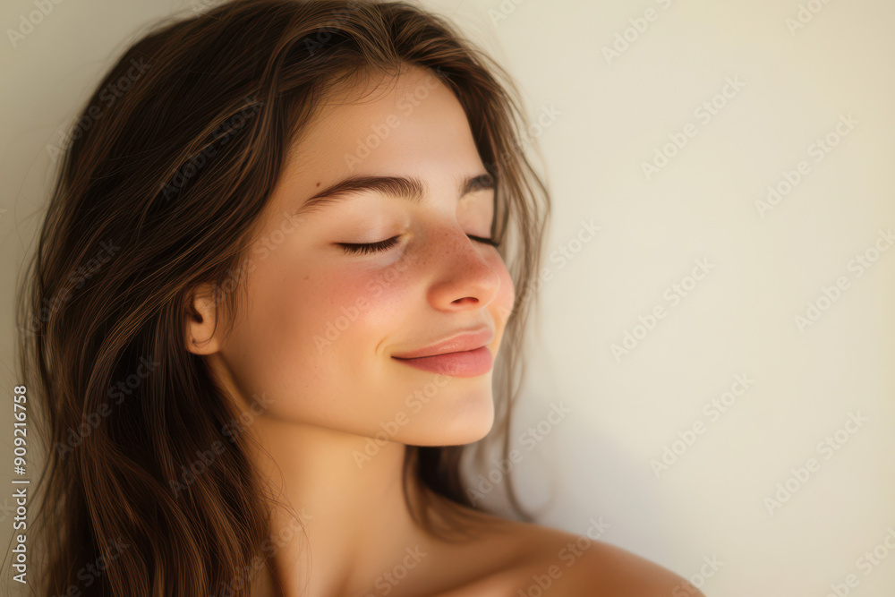 Fototapeta premium A close up of a girl's face with her eyes closed