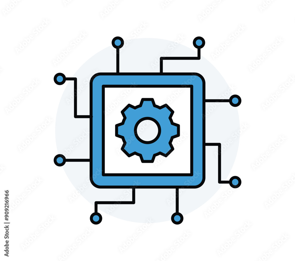 Smart Tech Integration Icon: Processor Chip and Gear Symbol for Intelligent Systems Smart Tech Integration Icon: Processor Chip and Gear Symbol for Intelligent Systems
