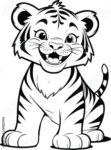 Vector Cute Male Child Tiger Smiling Outline Illustration