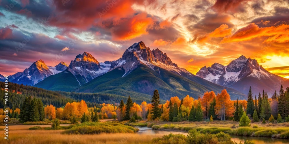 Golden Hour Majesty - Mountains, River, and Fall Colors, landscape, nature, mountains, autumn Golden Hour Majesty - Mountains, River, and Fall Colors, landscape, nature, mountains, autumn