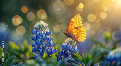 Butterfly and Bluebonnets at Sunset
