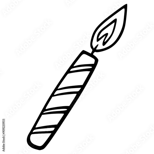 single candle with stripped patterns hand drawn outline illustration
