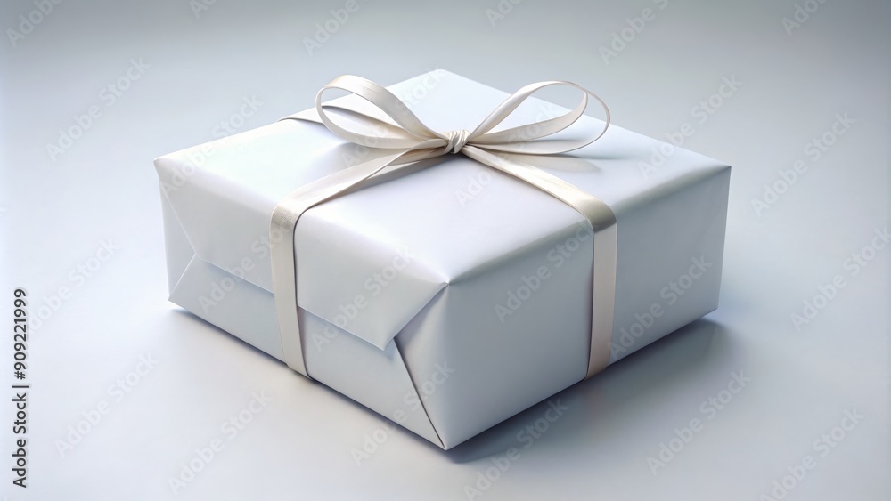 Simple White Gift Box with Satin Ribbon, gift box, ribbon, present, celebration Simple White Gift Box with Satin Ribbon, gift box, ribbon, present, celebration