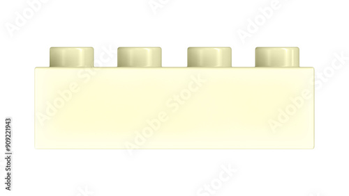 Cream Lego Block Isolated on a White Background. Close Up View of a Plastic Children Game Brick for Constructors, Front View. High Quality 3D Rendering with a Work Path. 8K Ultra HD, 7680x4320