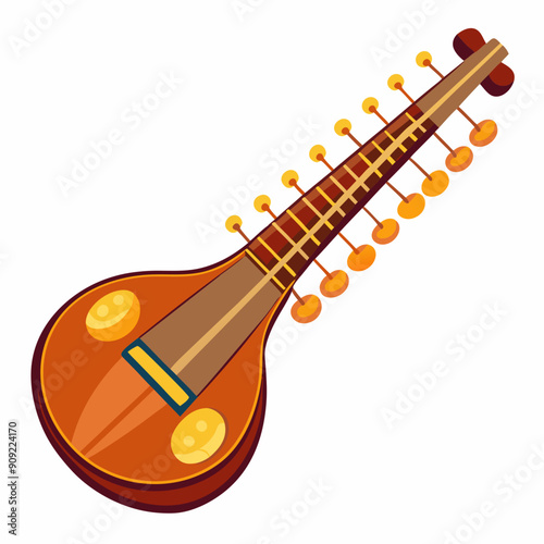  Veena Instrument on White Background