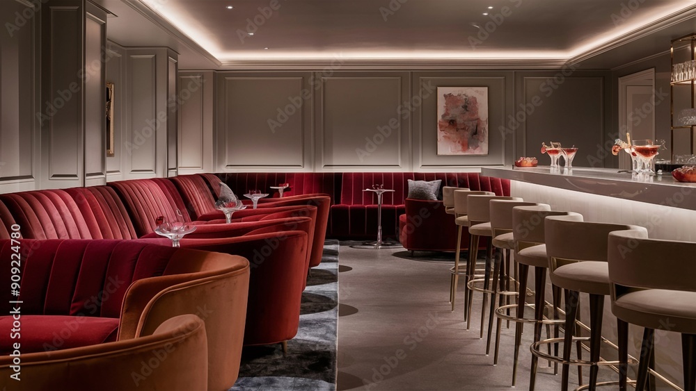 Fototapeta premium Chic Cocktail Lounge with Plush Seating and Ambient Lighting