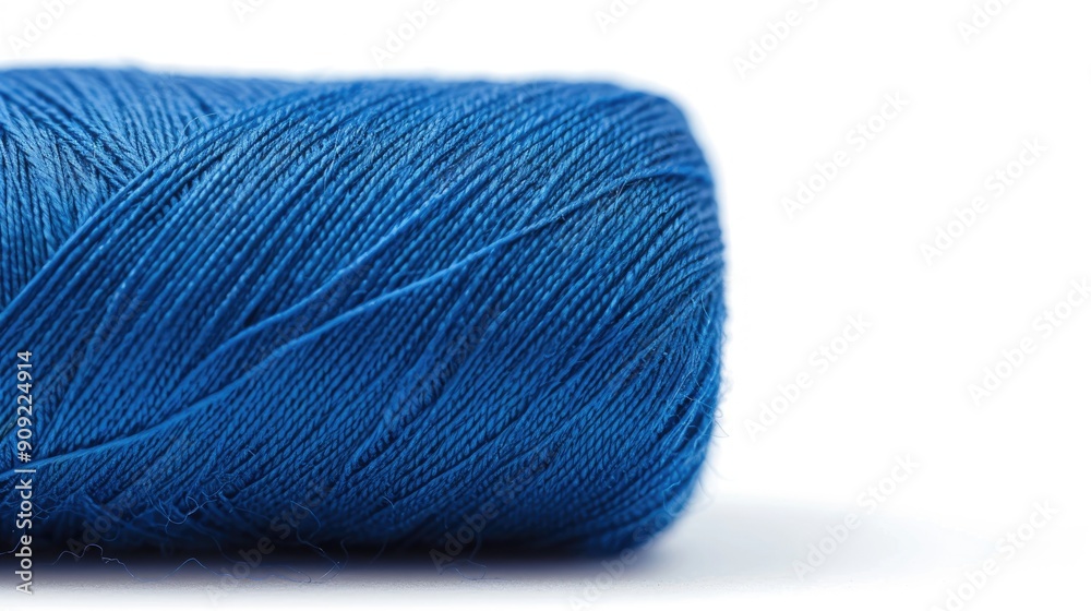 Electric blue threads isolated on white background with copy space viewed from the side Electric blue threads isolated on white background with copy space viewed from the side