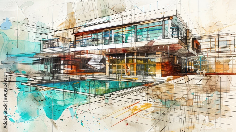 Architectural Sketch of Modern House Architectural Sketch of Modern House