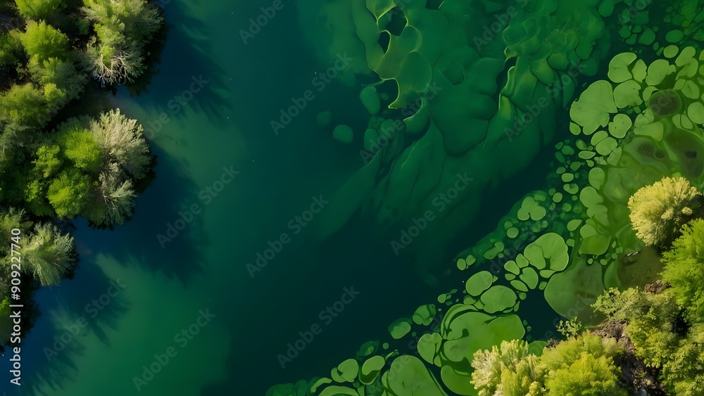 Fototapeta premium Aerial View of Blooming Algae on River