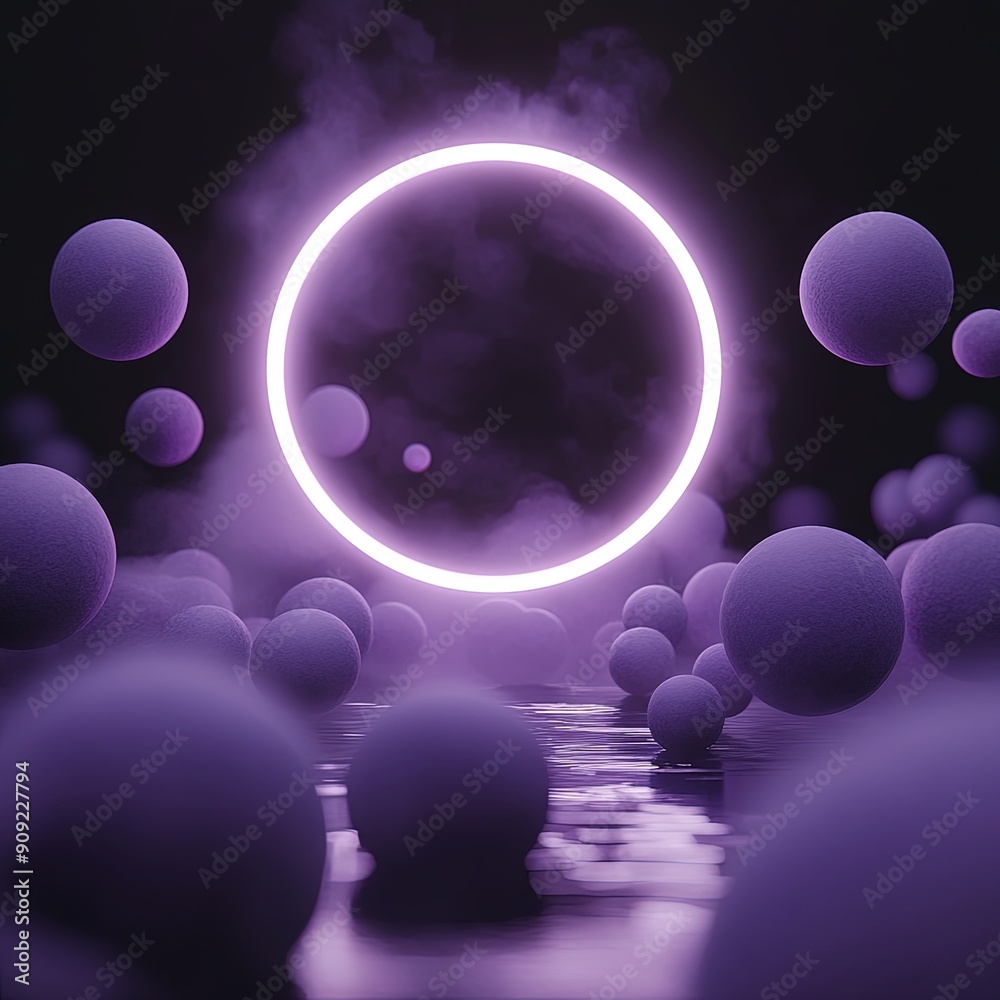 Fototapeta premium Abstract Purple Spheres with Glowing Ring