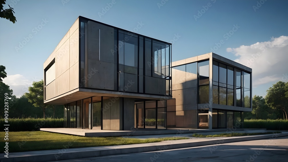 Obraz premium Modern architecture building with glass and concrete