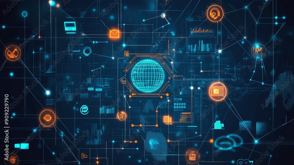 AI big data and business analytics icons symbolize the integration of advanced technology in analyzing graphs business data and market trends driving strategic decisions and innovative