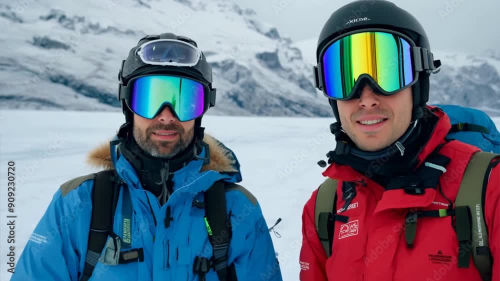 Two people are skiing down a snowy mountain. The scene is peaceful and serene, with the snow-covered landscape stretching out in front of them. The skiers are focused on their descent Two people are skiing down a snowy mountain. The scene is peaceful and serene, with the snow-covered landscape stretching out in front of them. The skiers are focused on their descent