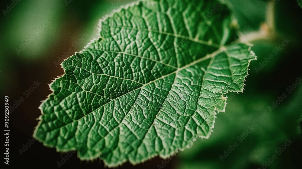 A close-up of a green leaf with a blurred background of the leaves A close-up of a green leaf with a blurred background of the leaves