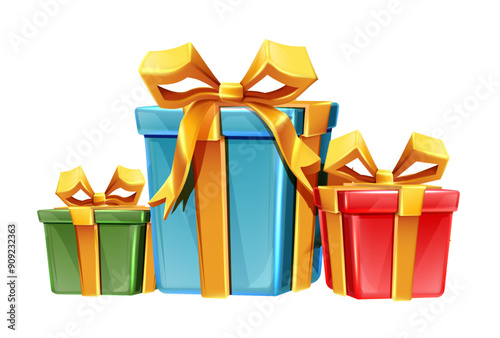 Cartoon style icon illustration. Cartoon style colorful gift boxes. Ceebration boxes, presents