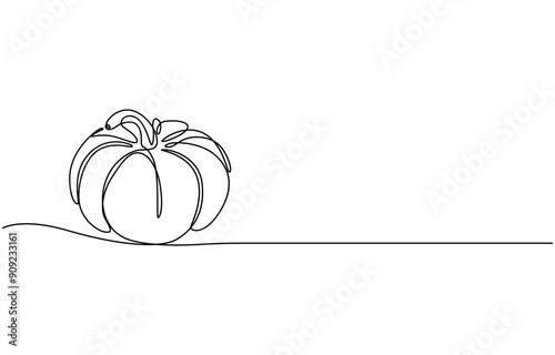 Pumpkin Continuous Line Drawing Halloween Autumn Harvest One Line isolated minimalistic trendy style Vector Illustration Black on White, Harvest basket continuous one line drawing, single line art.