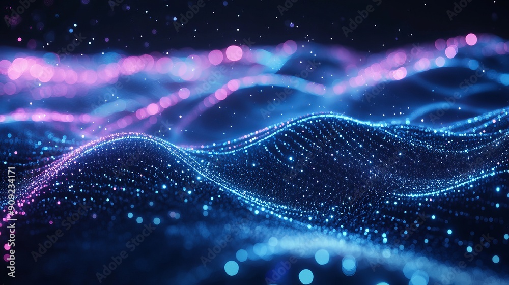 Cyber big data flow particles with a bokeh effect Digital neural network concept featuring AI artificial intelligence technology machine deep learning digital communication and a Cyber big data flow particles with a bokeh effect Digital neural network concept featuring AI artificial intelligence technology machine deep learning digital communication and a
