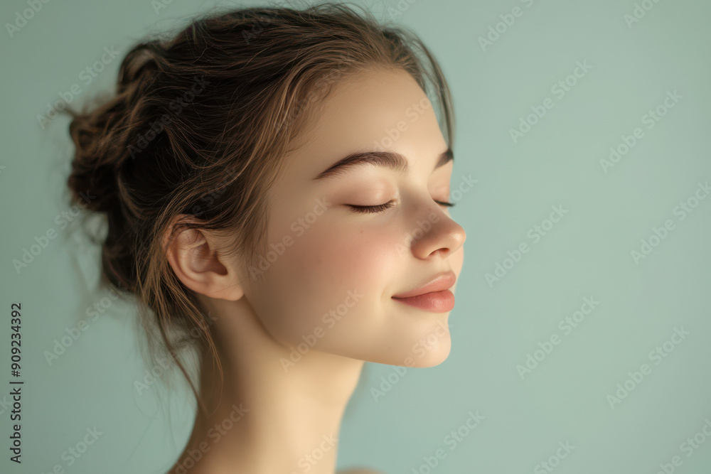 A close up of a girl's face with her eyes closed A close up of a girl's face with her eyes closed
