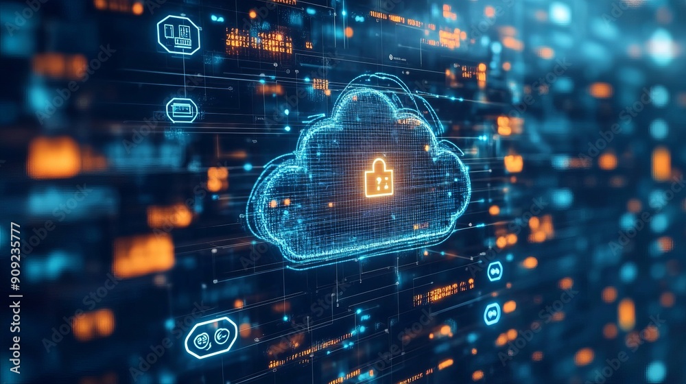 Cybersecurity management and data protection concept showcasing a cybersecurity management interface with icons representing secure data cloud storage and network protection emphasizing Cybersecurity management and data protection concept showcasing a cybersecurity management interface with icons representing secure data cloud storage and network protection emphasizing