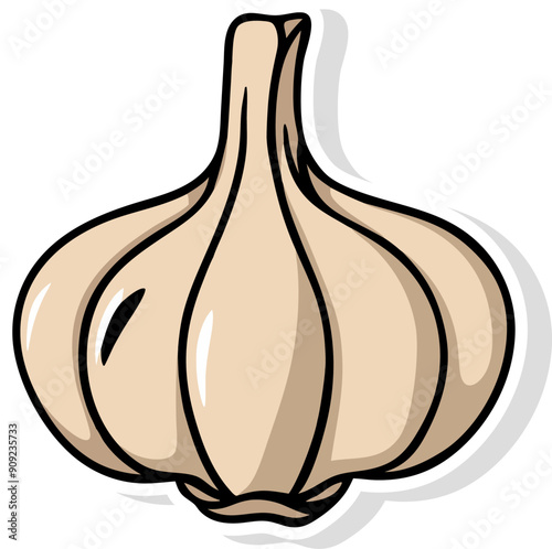 Garlic Vector Icon Sticker. Garlic Sticker Vector Illustration In Doodle Style. Garlic isolated on white background.