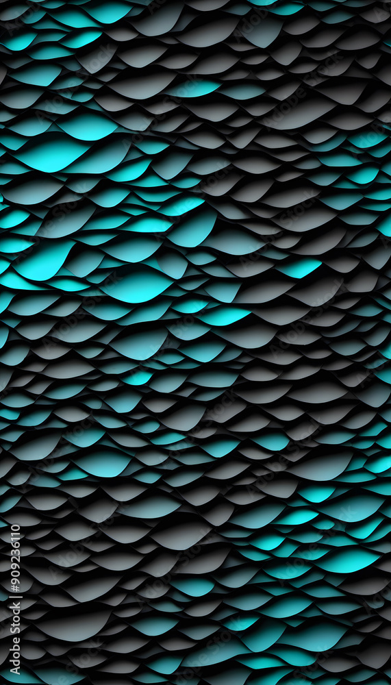 A visually striking abstract pattern featuring layered shapes in shades of black and turquoise. The design creates a sense of depth and movement, resembling water droplets or scales. A visually striking abstract pattern featuring layered shapes in shades of black and turquoise. The design creates a sense of depth and movement, resembling water droplets or scales.