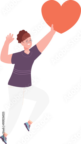 Woman give heart. Donation and charity color character