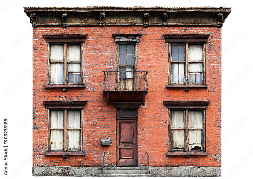 Naklejka premium The facade of an old historic tenement house. The front of an old building.