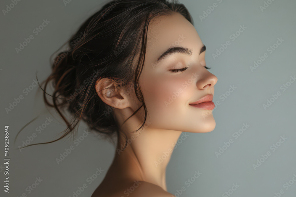 A close up of a girl's face with her eyes closed A close up of a girl's face with her eyes closed
