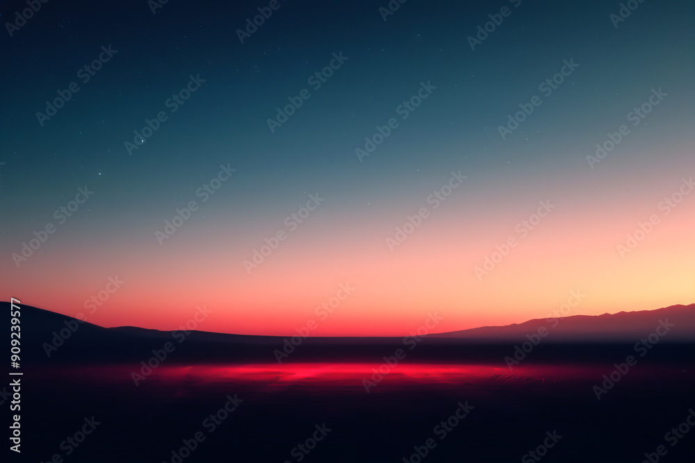 Stunning twilight landscape with vibrant colors and serene horizon, capturing the beauty of nature's transition between day and night.